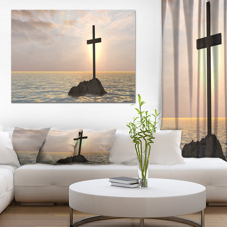 Jesus Christian Cross in Bay View - Religious Art on Wrapped Canvas
