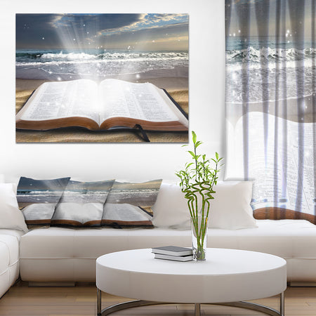 Jesus Bible at beach - Religious Art on Wrapped Canvas