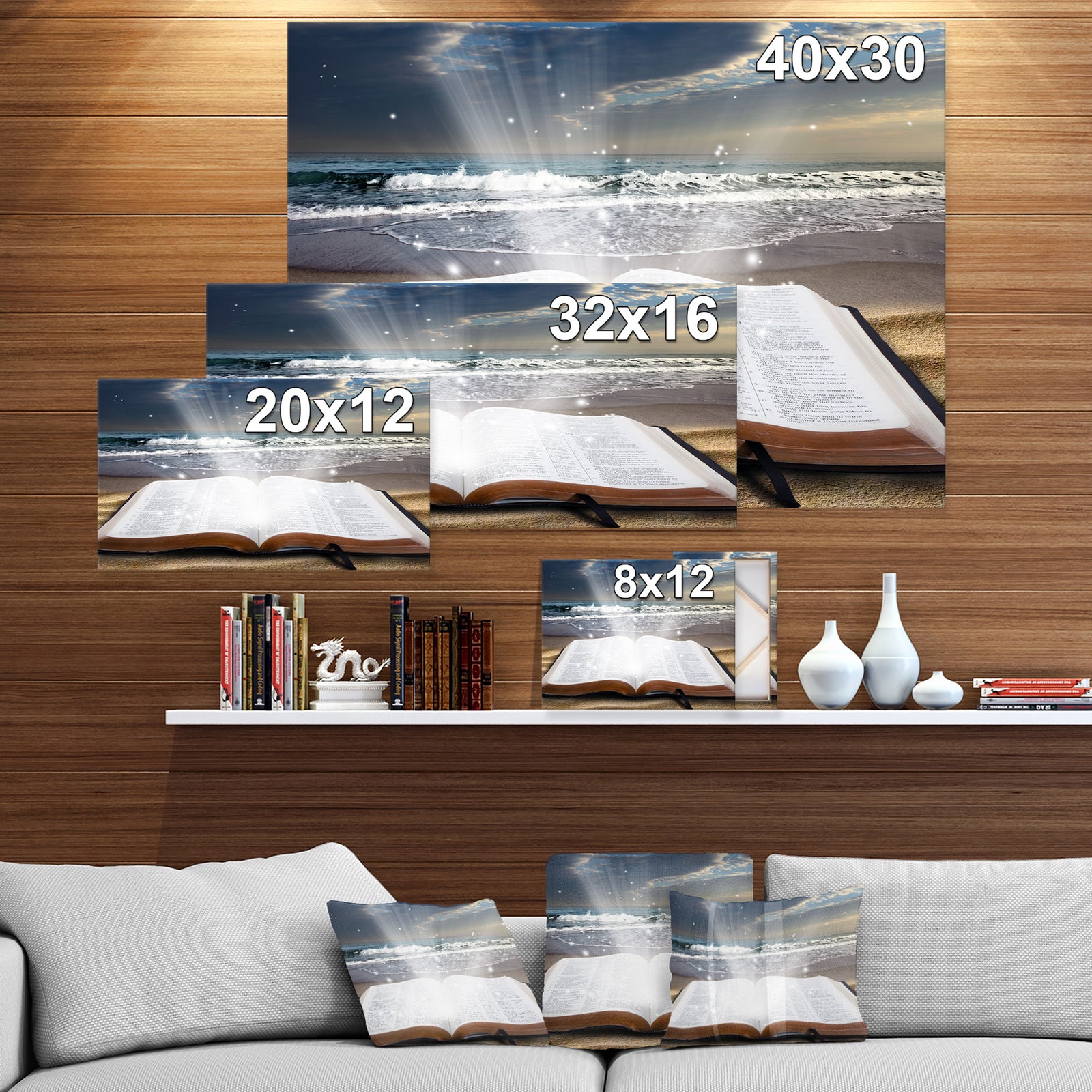 Jesus Bible at beach - Religious Art on Wrapped Canvas