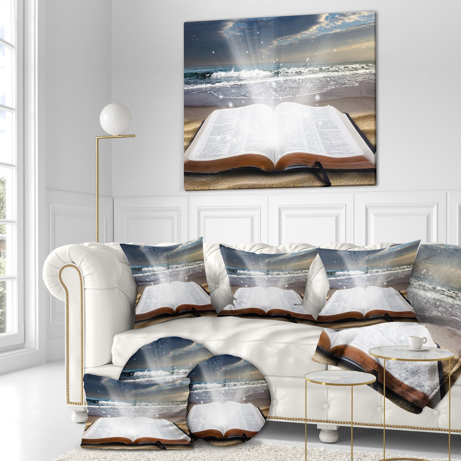 Jesus Bible at beach - Religious Art on Wrapped Canvas