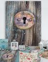 Colorful Rusty Keyhole on Wooden Door - Vintage Canvas Art