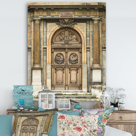 Old Wooden Door With Carvings in Paris, France - Vintage Canvas Art