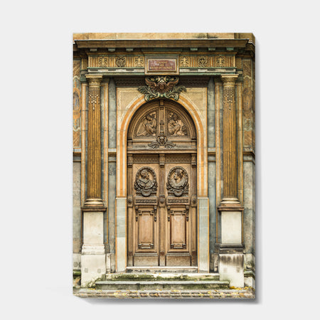 Old Wooden Door With Carvings in Paris, France - Vintage Canvas Art