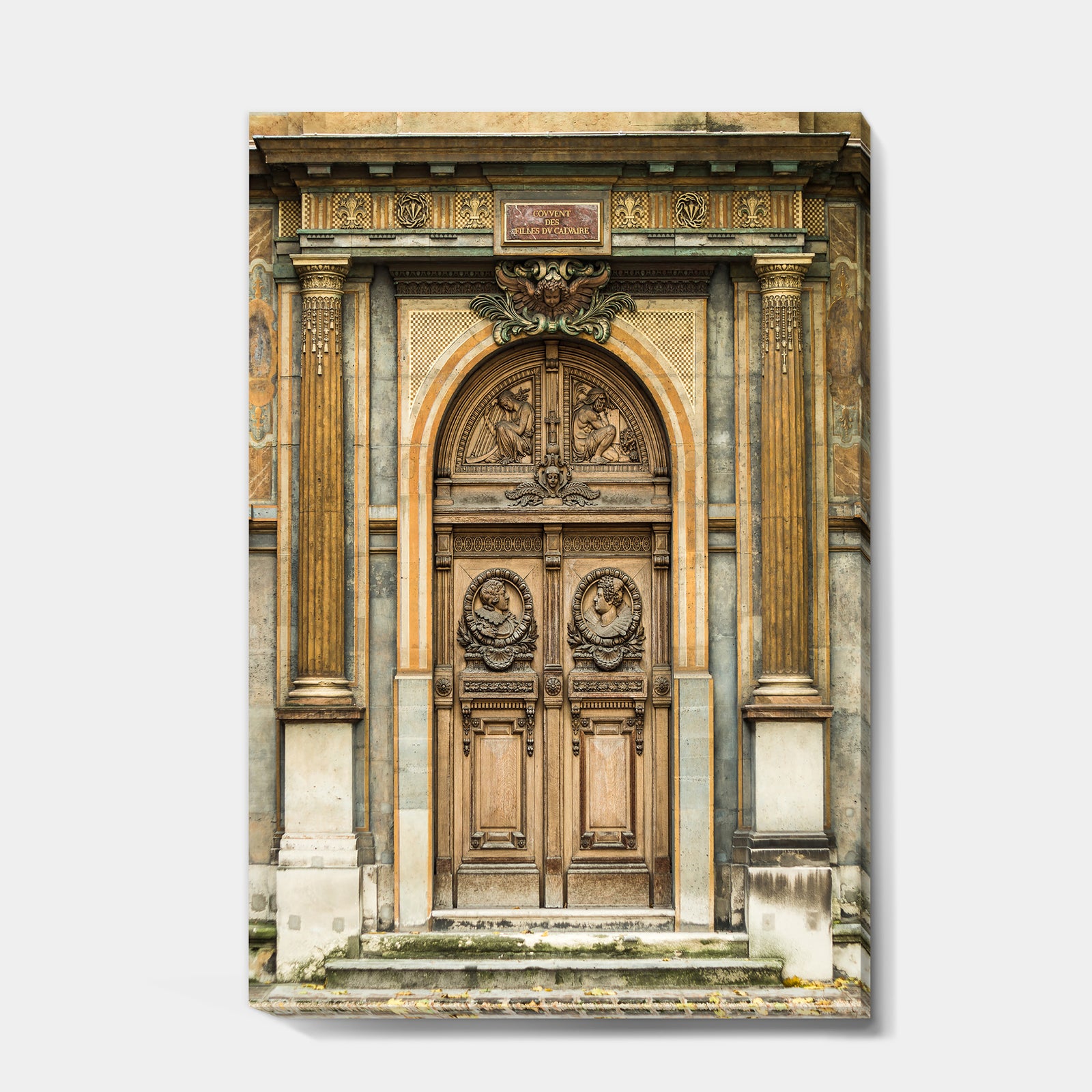 Old Wooden Door With Carvings in Paris, France - Vintage Canvas Art