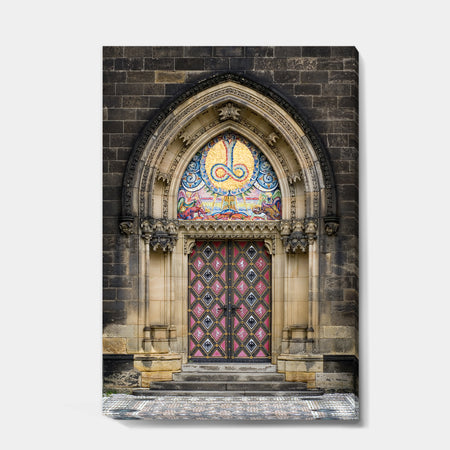 Ornate Entrance of Church in Prague - Vintage Gallery-wrapped Canvas