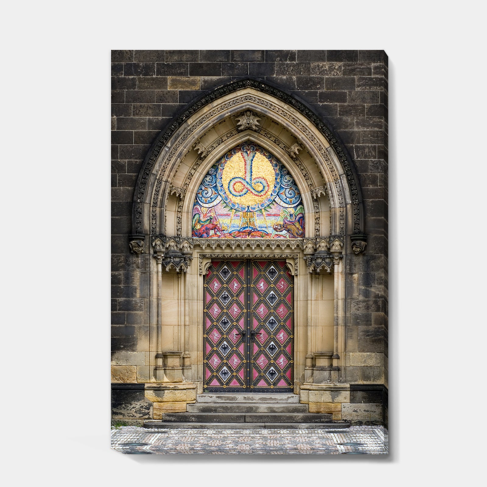 Ornate Entrance of Church in Prague - Vintage Gallery-wrapped Canvas