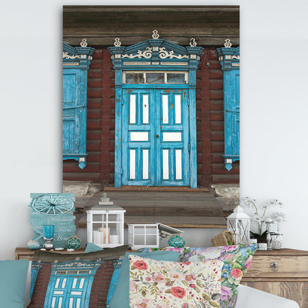 Wood Carvings On Wooden House Door - Vintage Canvas Artwork