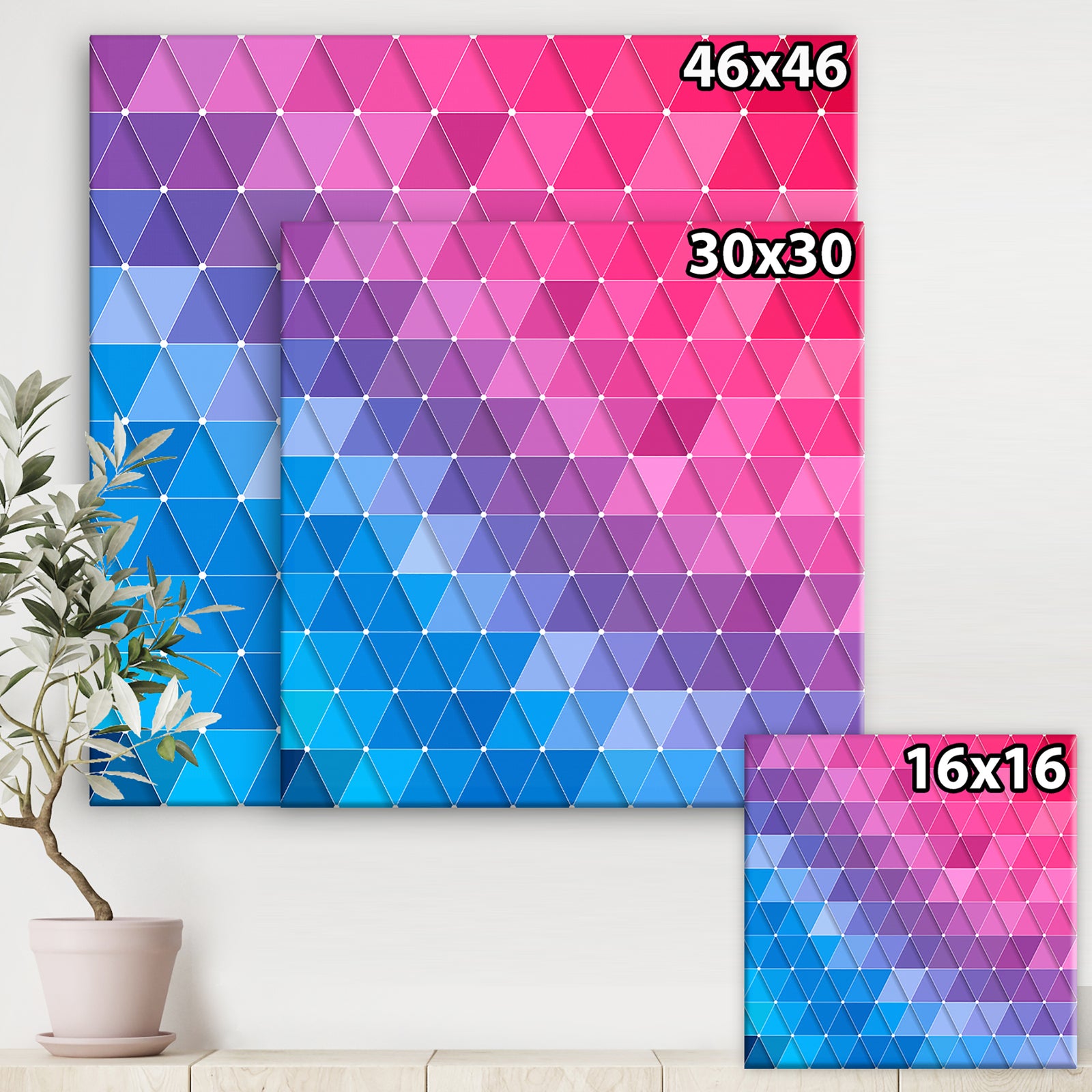 Triangular Geometry in Blue, Purple and Pink - Modern & Contemporary Canvas Art
