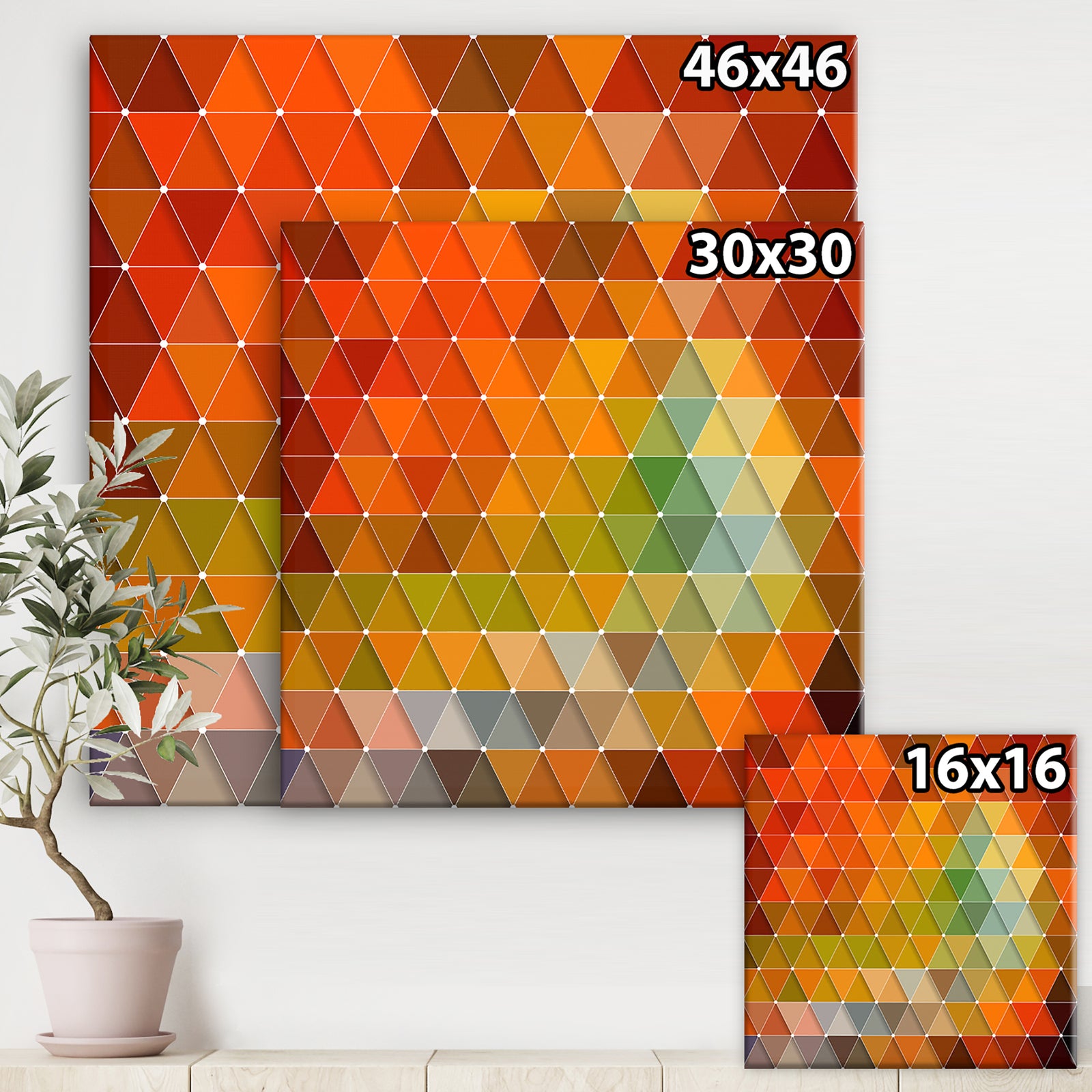 Triangular Geometry Red, Gray and Green - Modern & Contemporary Canvas Artwork