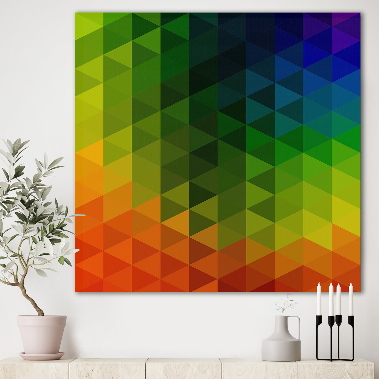 Triangular Geometry in Orange , Green and Blue - Modern & Contemporary Gallery-wrapped Canvas