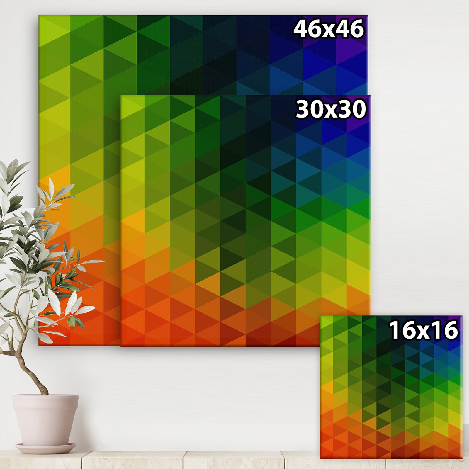Triangular Geometry in Orange , Green and Blue - Modern & Contemporary Gallery-wrapped Canvas
