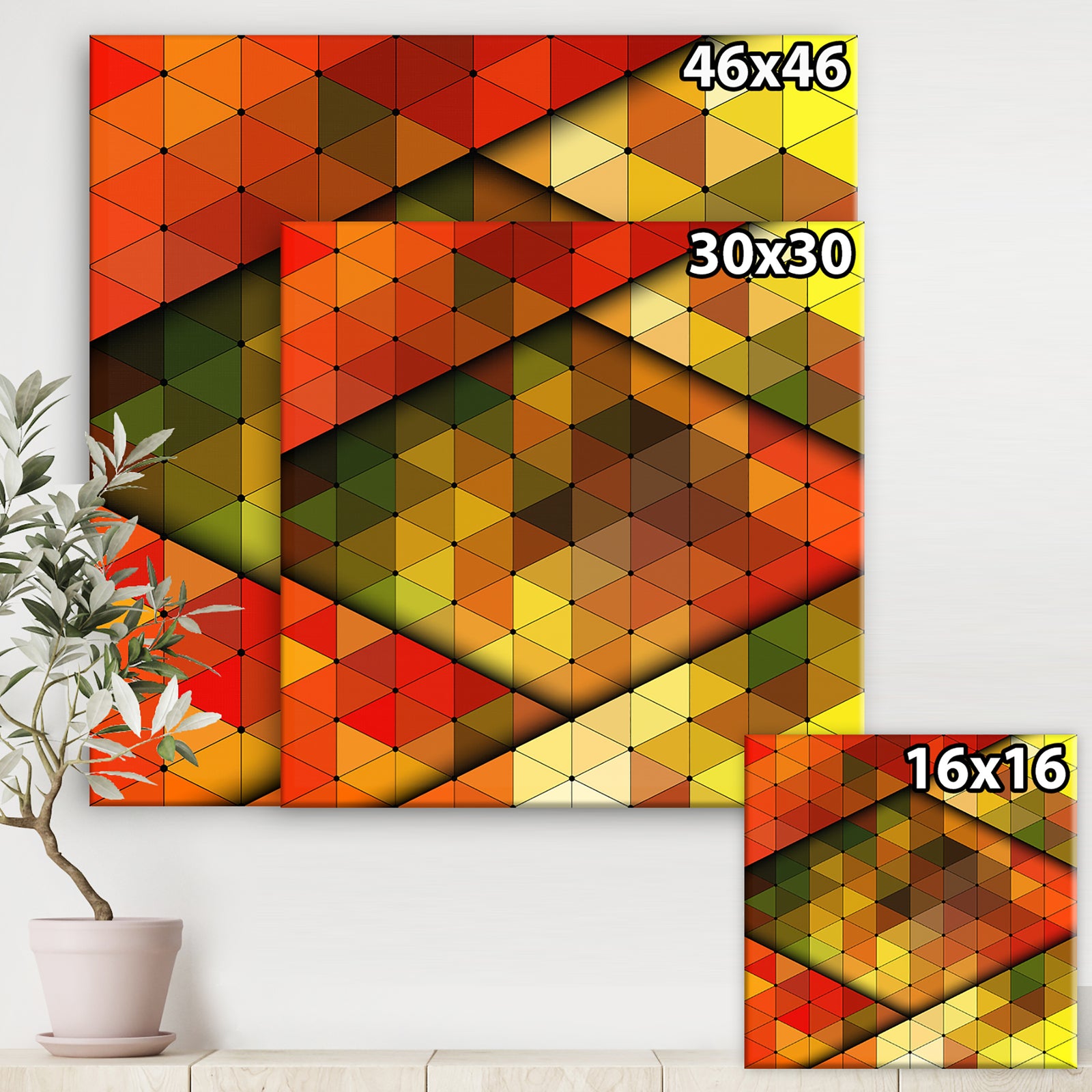 Diamond Shaped Geometry in Yellow, Red and Green - Modern & Contemporary Canvas Artwork