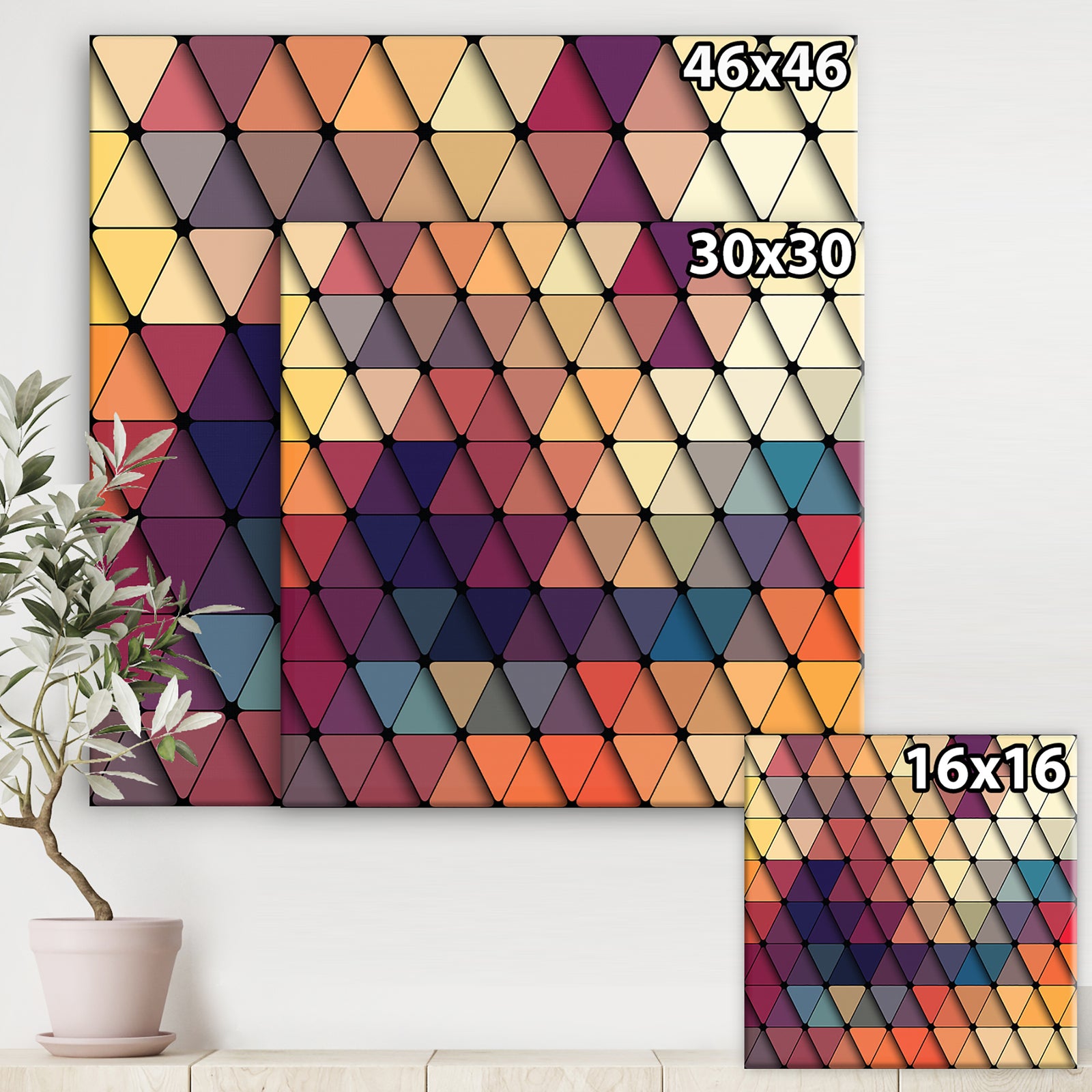 3D Diamond Shaped Geometry in Blue, Orange and Purple - Modern & Contemporary Canvas Art