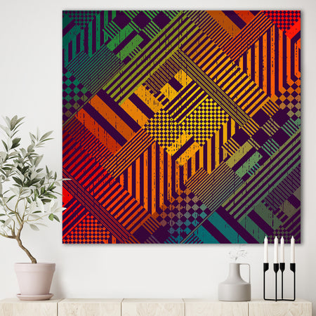 Grungy Geometric abstract in Green, Yellow and Blue - Modern & Contemporary Gallery-wrapped Canvas