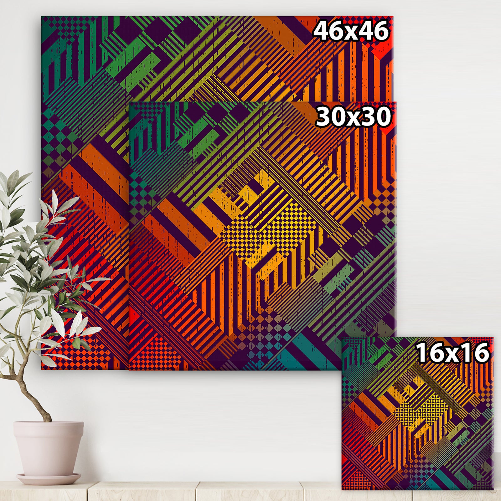 Grungy Geometric abstract in Green, Yellow and Blue - Modern & Contemporary Gallery-wrapped Canvas