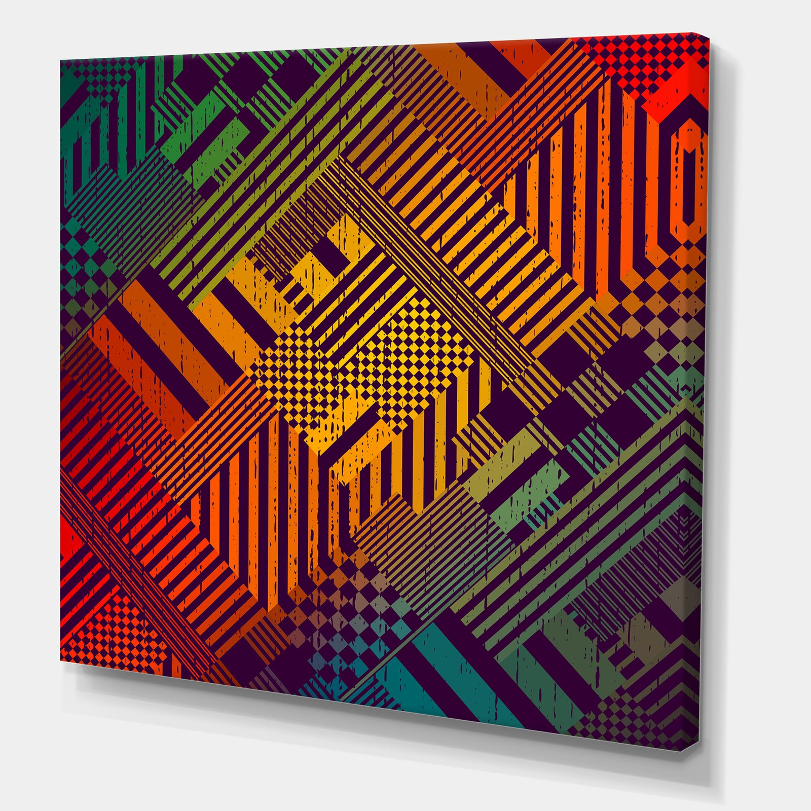Grungy Geometric abstract in Green, Yellow and Blue - Modern & Contemporary Gallery-wrapped Canvas