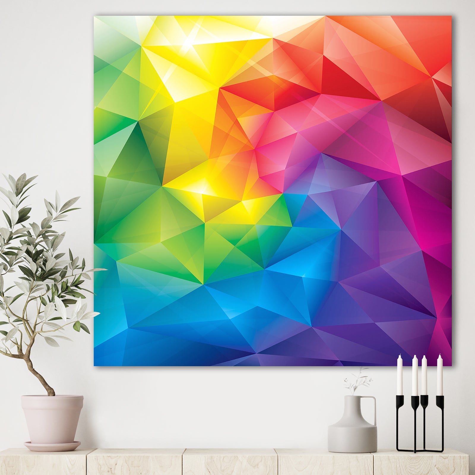 Rainbow 3D Triangular Geometry - Modern & Contemporary Canvas Art