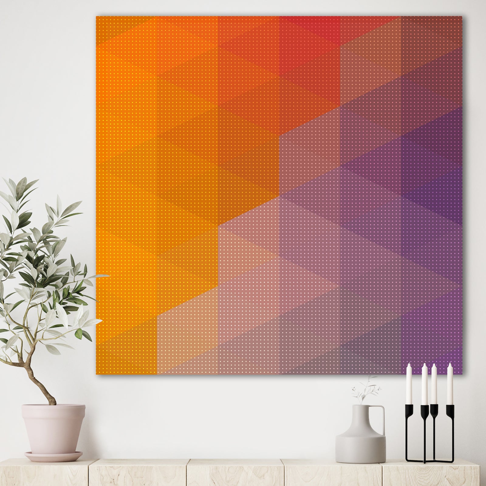 Dotted Triangular Geometry in Yellow and Purple - Modern & Contemporary Premium Canvas Wall Art