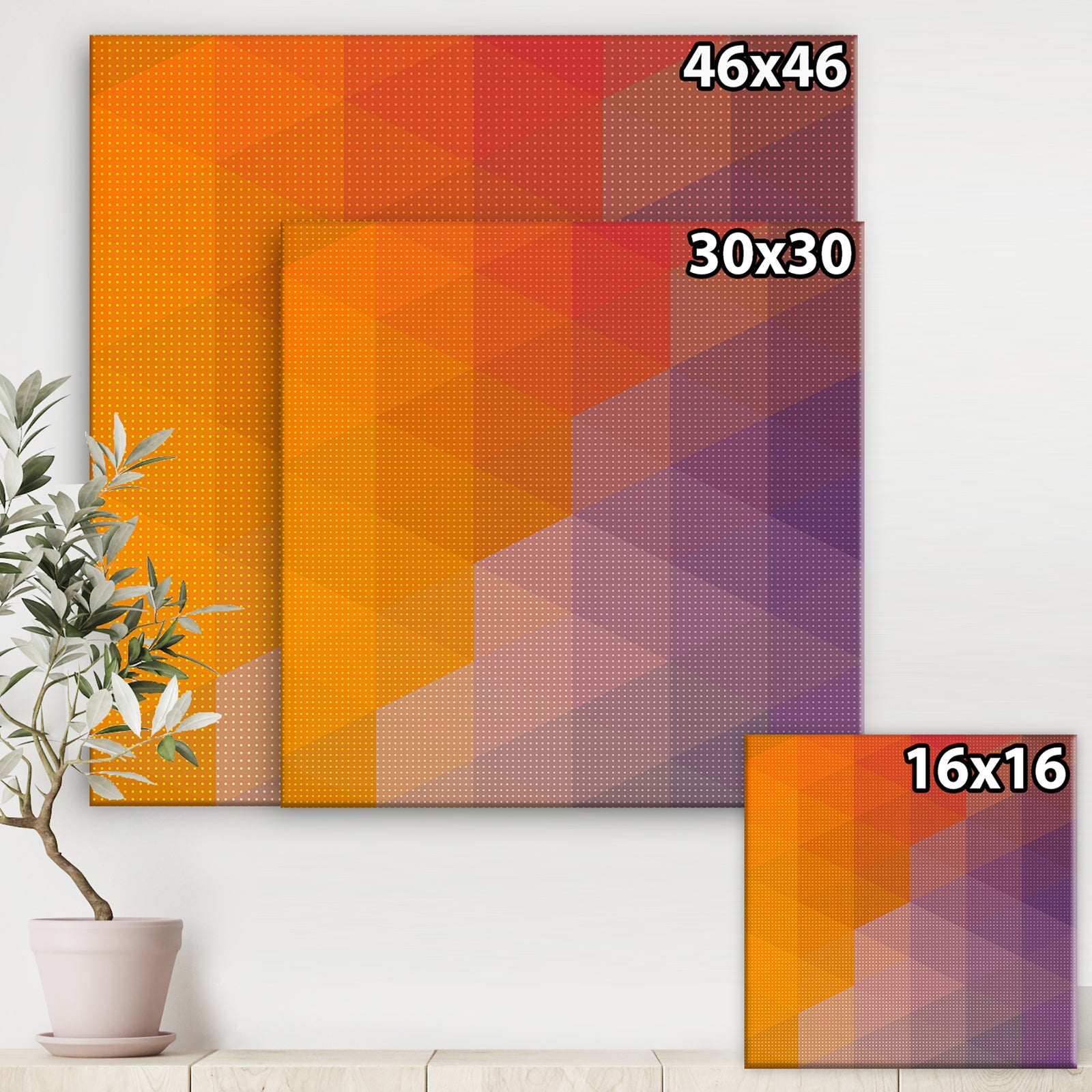 Dotted Triangular Geometry in Yellow and Purple - Modern & Contemporary Premium Canvas Wall Art