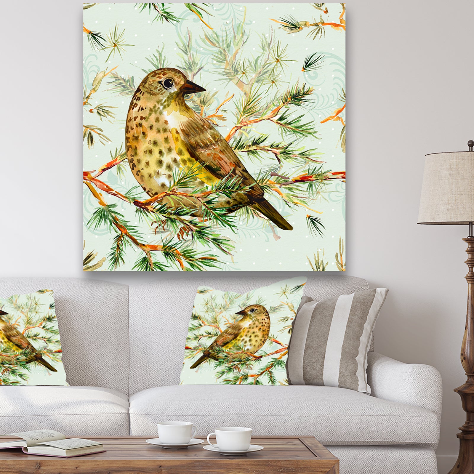 Small Cute Bird on Pine Branch - Animals Canvas Art