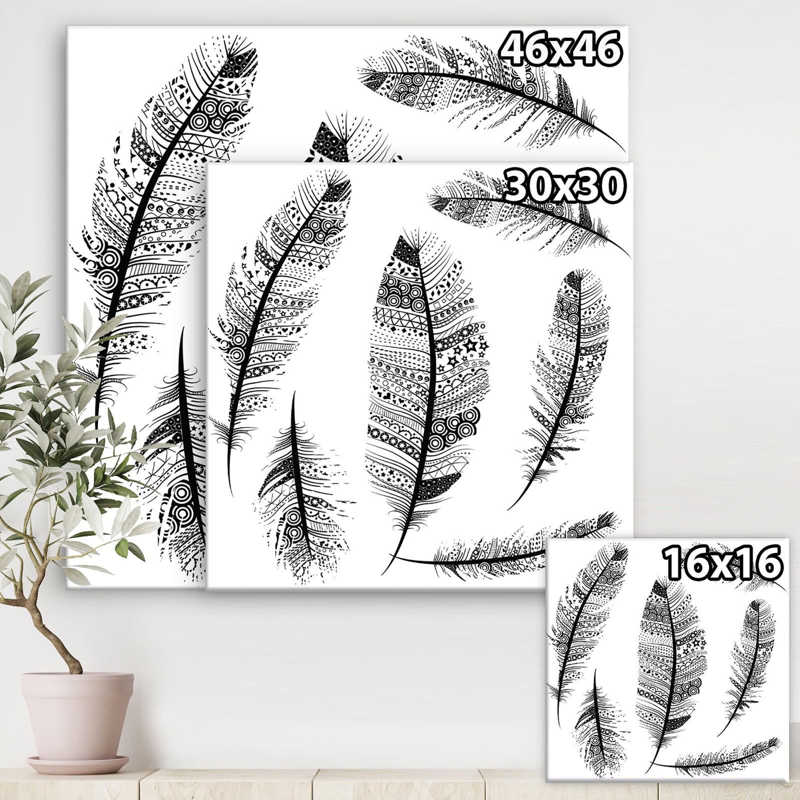 Vintage Feathers with tribal patterns - Vintage Canvas Art