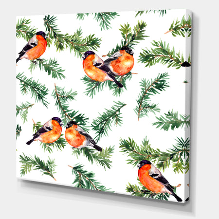 Robin Birds On Pine Branch - Animals Gallery-wrapped Canvas