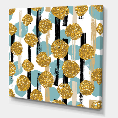 Hand drawn Blue and Golden Glitter Circles - Modern & Contemporary Canvas Art