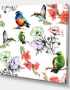 Hummingburds and Blosssoming Drawn Flowers - Floral Gallery-wrapped Canvas