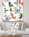 Hummingburds and Blosssoming Drawn Flowers - Floral Gallery-wrapped Canvas