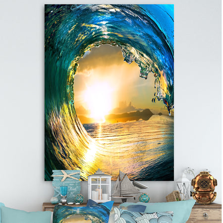 Colored Ocean Waves Falling Down II - Modern Seashore Canvas Art