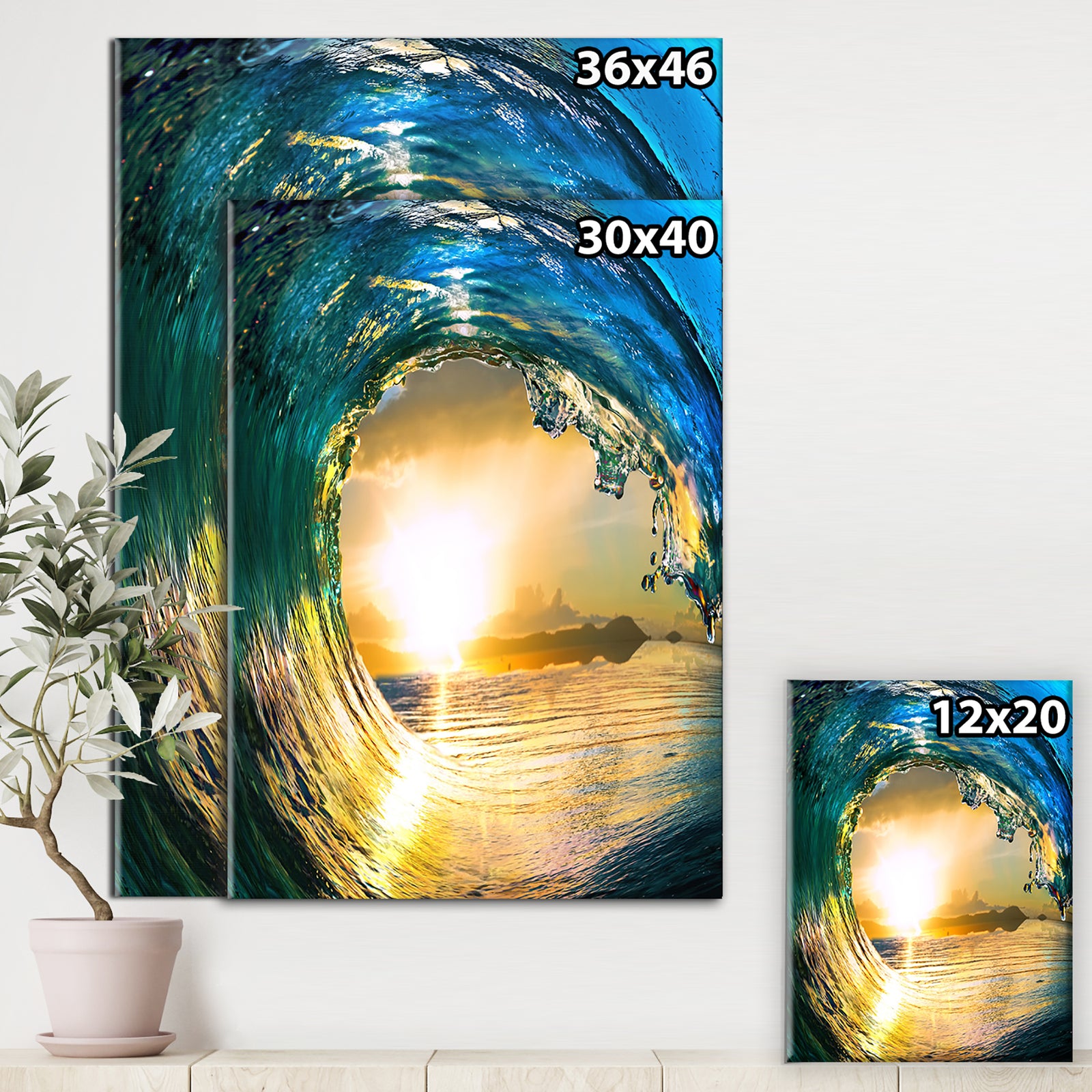 Colored Ocean Waves Falling Down II - Modern Seashore Canvas Art