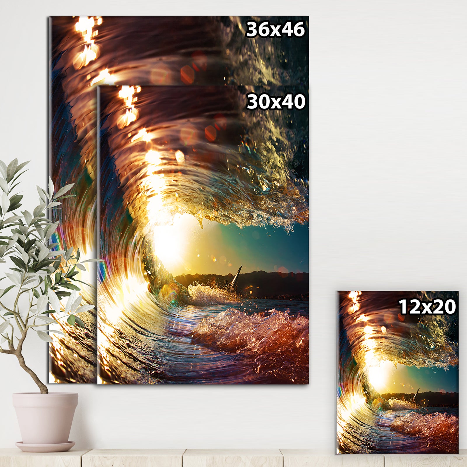 Colored Ocean Waves Falling Down III - Modern Seashore Canvas Art