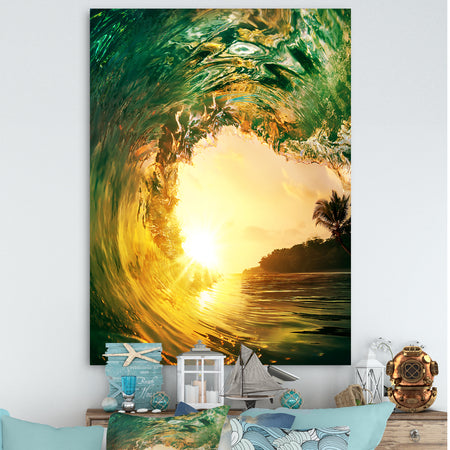 Colored Ocean Waves Falling Down IV - Modern Seashore Canvas Art