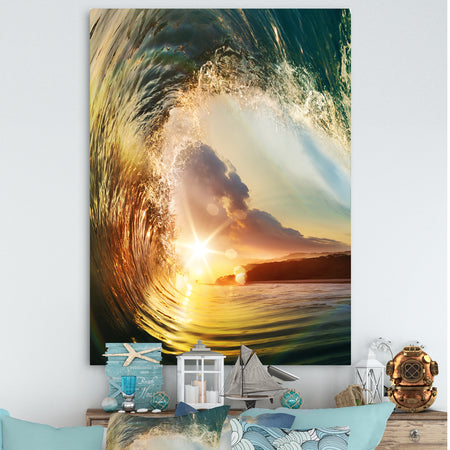 Colored Ocean Waves Falling Down V - Modern Seashore Canvas Art