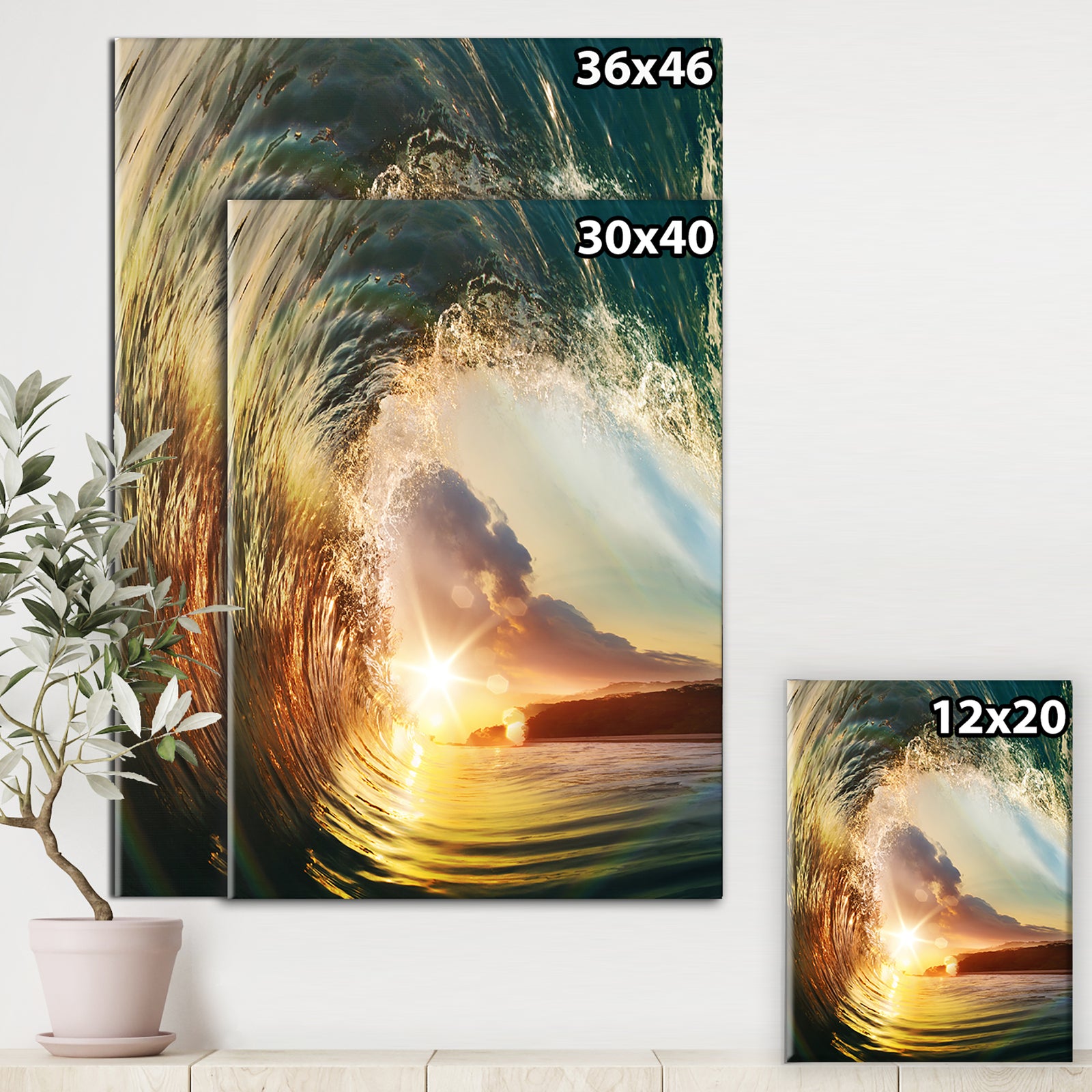 Colored Ocean Waves Falling Down V - Modern Seashore Canvas Art