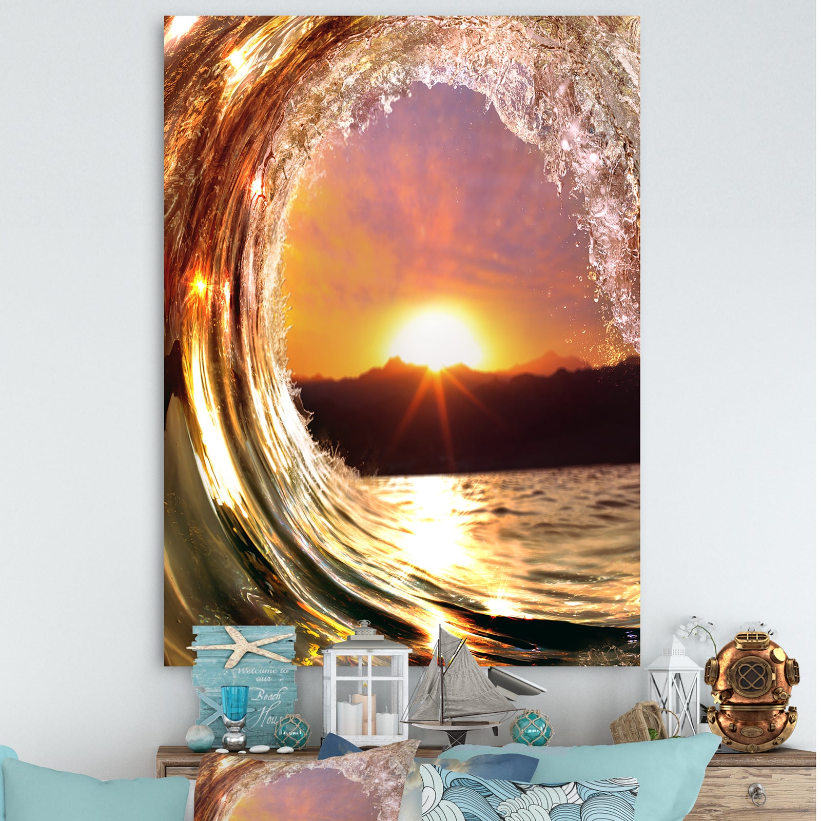 Colored Ocean Waves Falling Down VIII - Modern Seashore Canvas Art