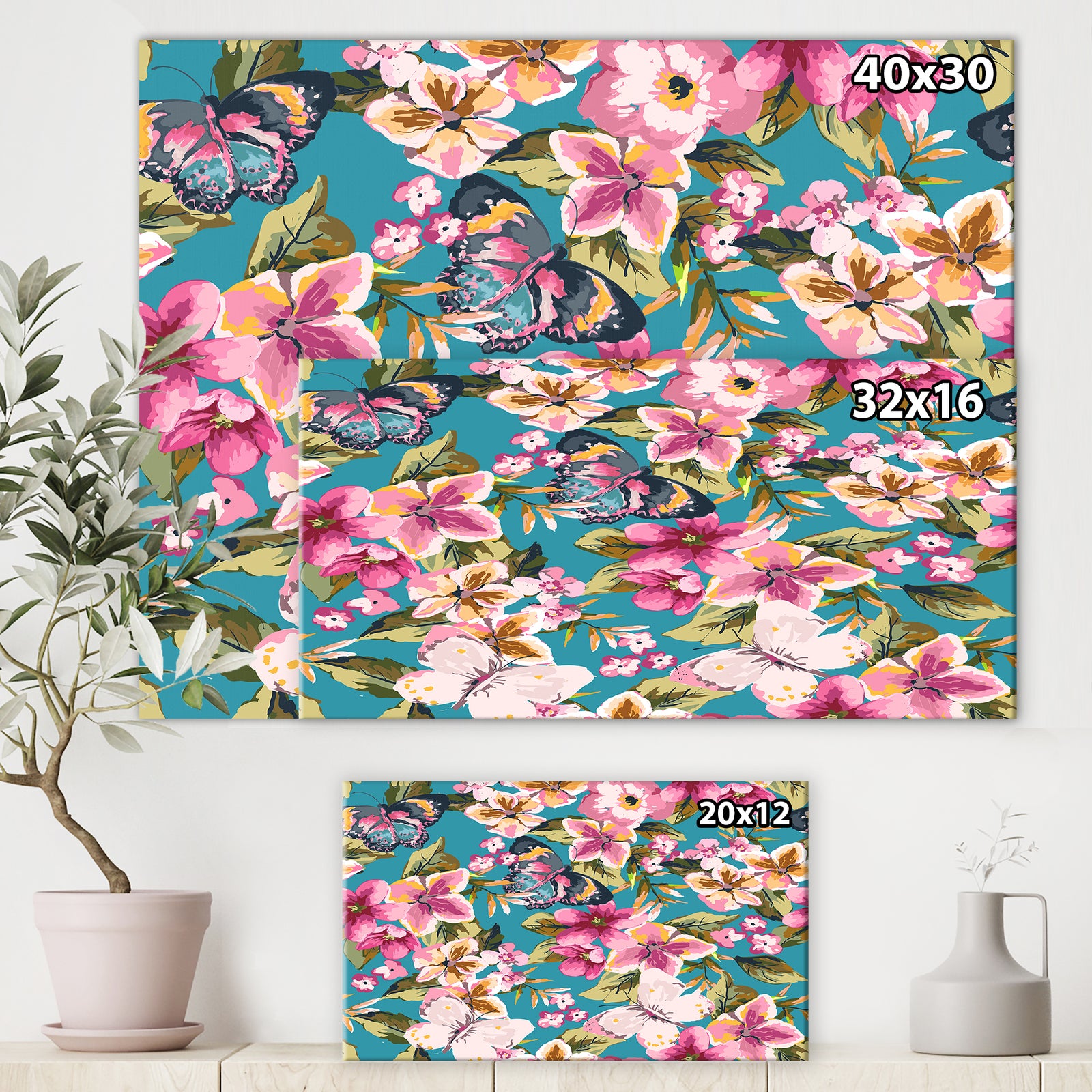 Butterfly with floral pattern - Cottage Canvas Wall Art