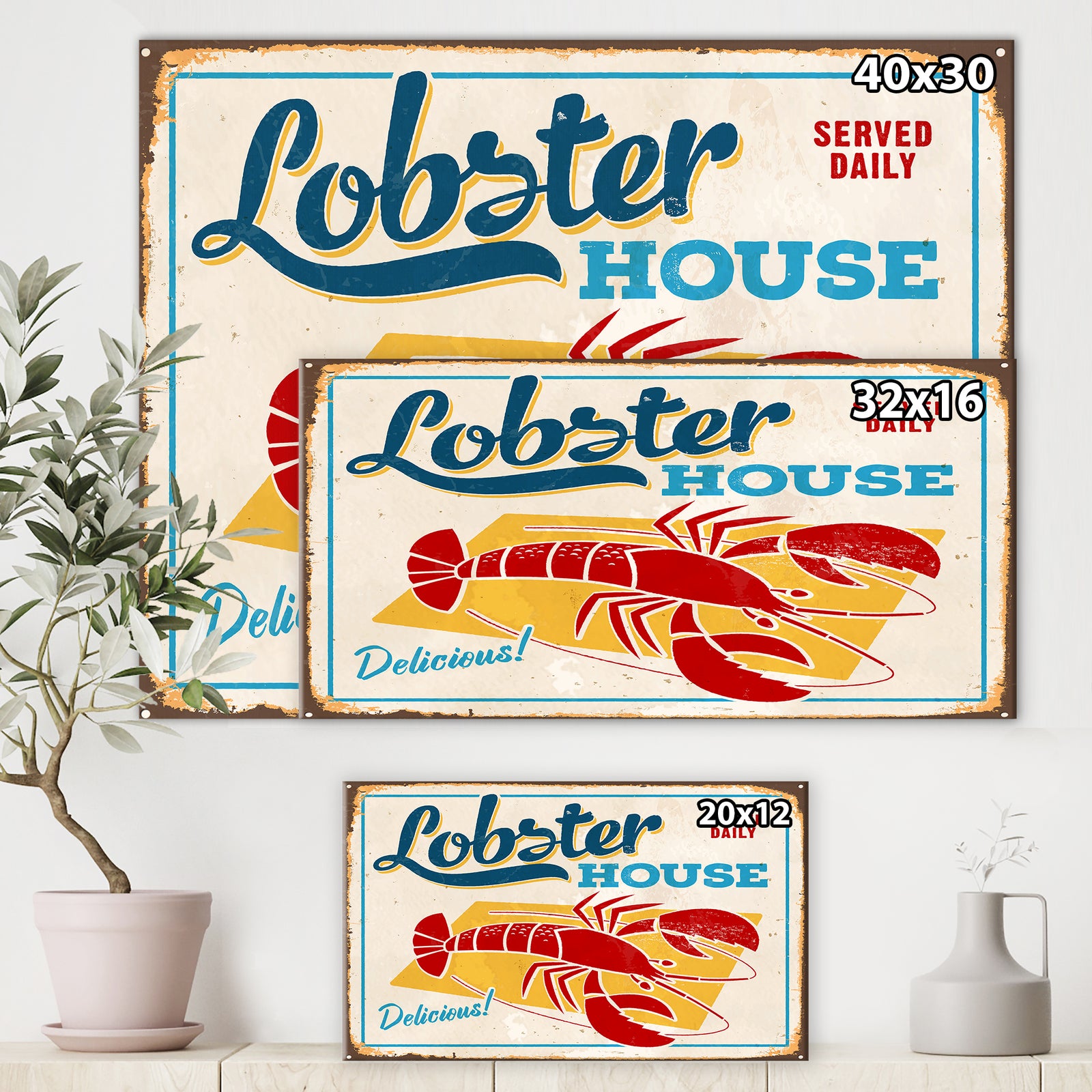 Vintage Sign - Lobster House - Cottage Canvas Wall Art