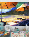 Sun umbrellas and loungers on beach - Cottage Canvas Wall Art