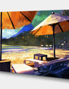 Sun umbrellas and loungers on beach - Cottage Canvas Wall Art