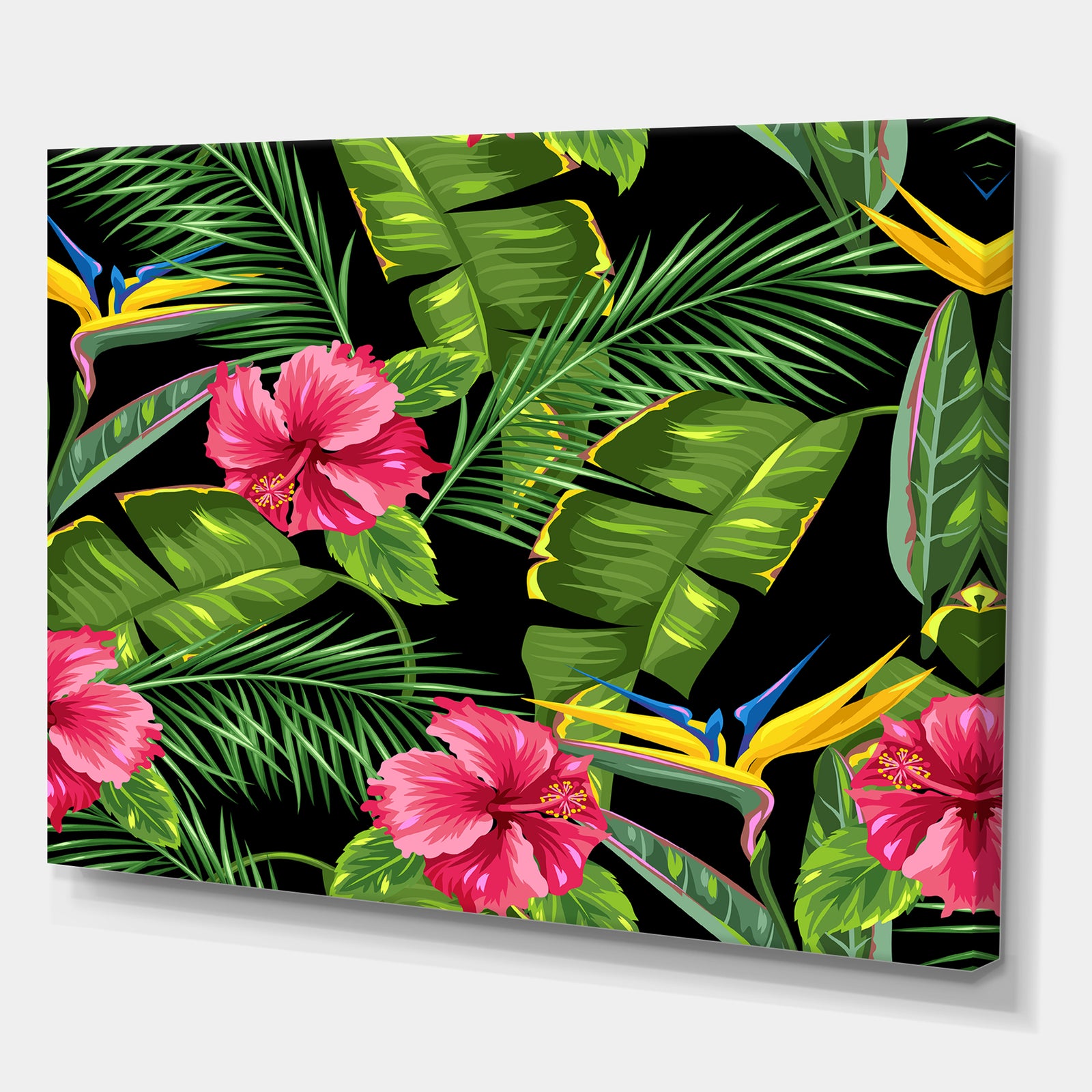 Seamless pattern with tropical leaves and flowers - Tropical Canvas Wall Art