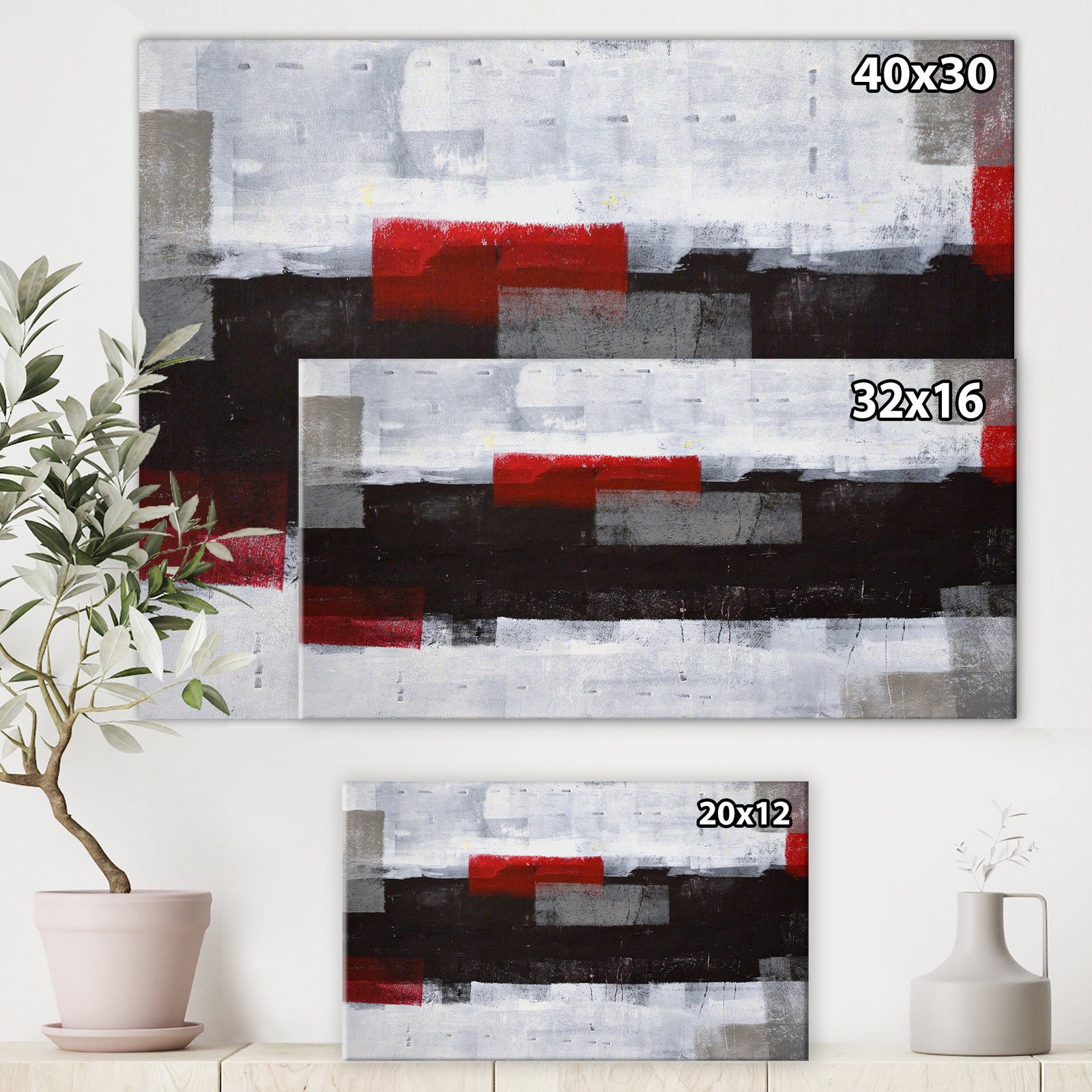 Grey and Red Abstract Art Painting - Modern Canvas Wall Art
