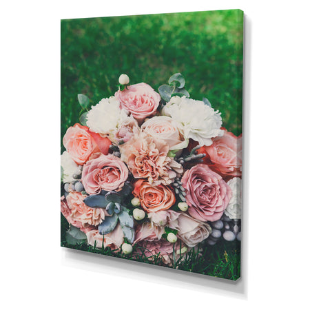 Wedding bouquet on grass - Cottage Canvas Wall Art