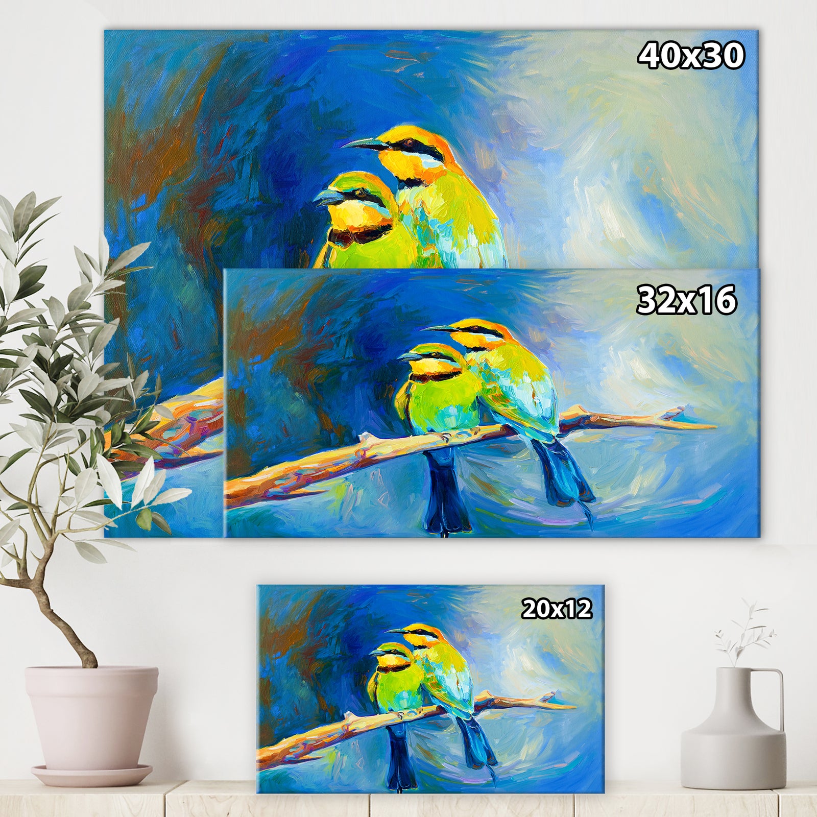 Blue tailed bee eaters - Cottage Canvas Wall Art