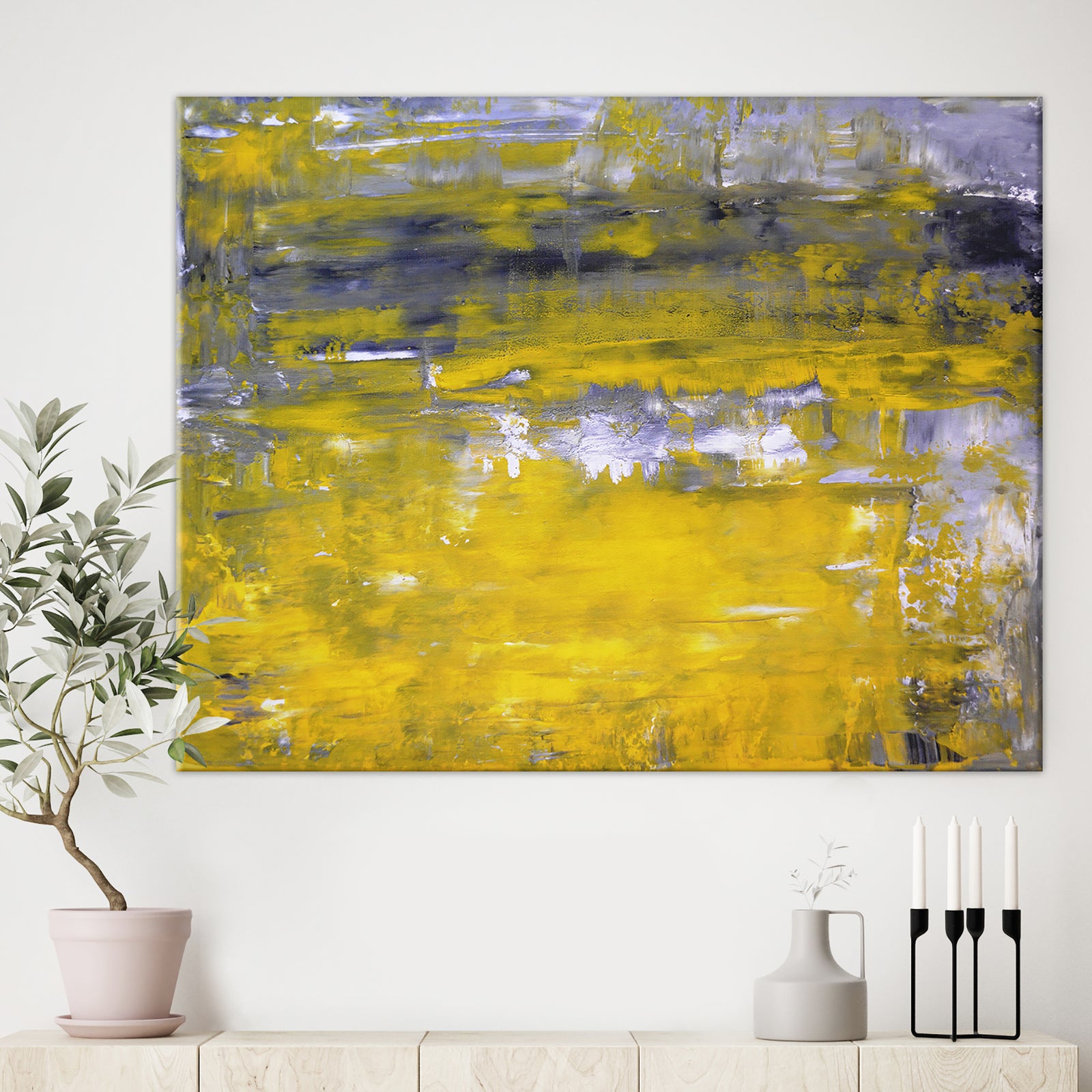 Grey and Yellow Abstract Art Painting - Modern Canvas Wall Art