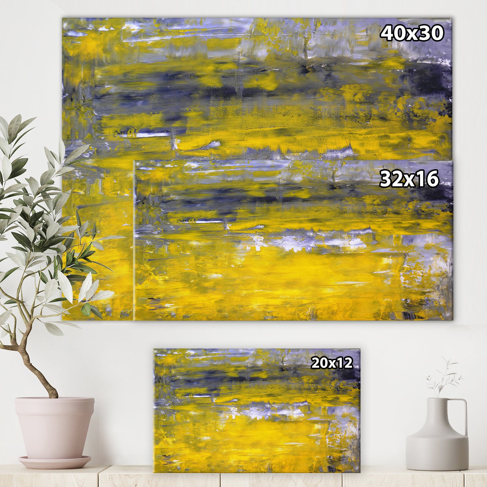 Grey and Yellow Abstract Art Painting - Modern Canvas Wall Art