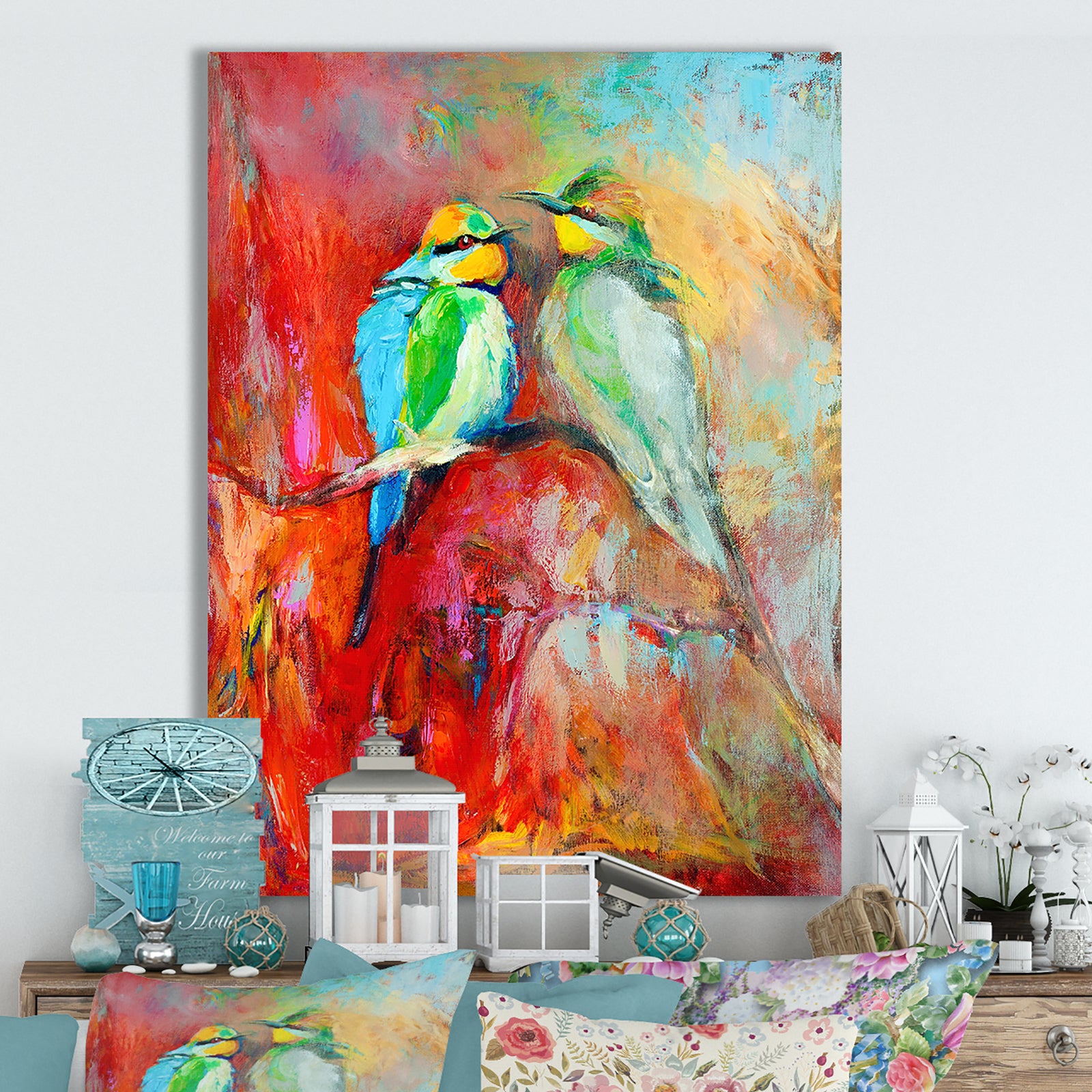 Blue tailed bee eaters - Cottage Canvas Wall Art