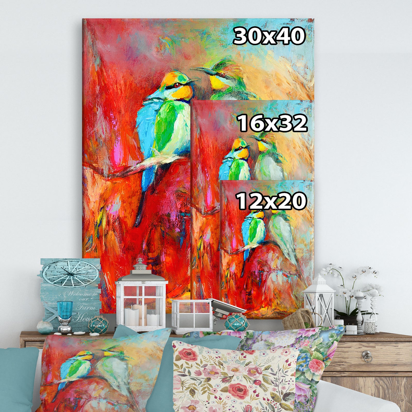 Blue tailed bee eaters - Cottage Canvas Wall Art