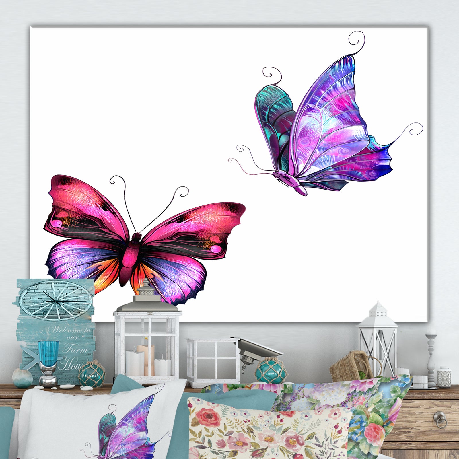 Butterflies - Cottage Canvas Wall Art