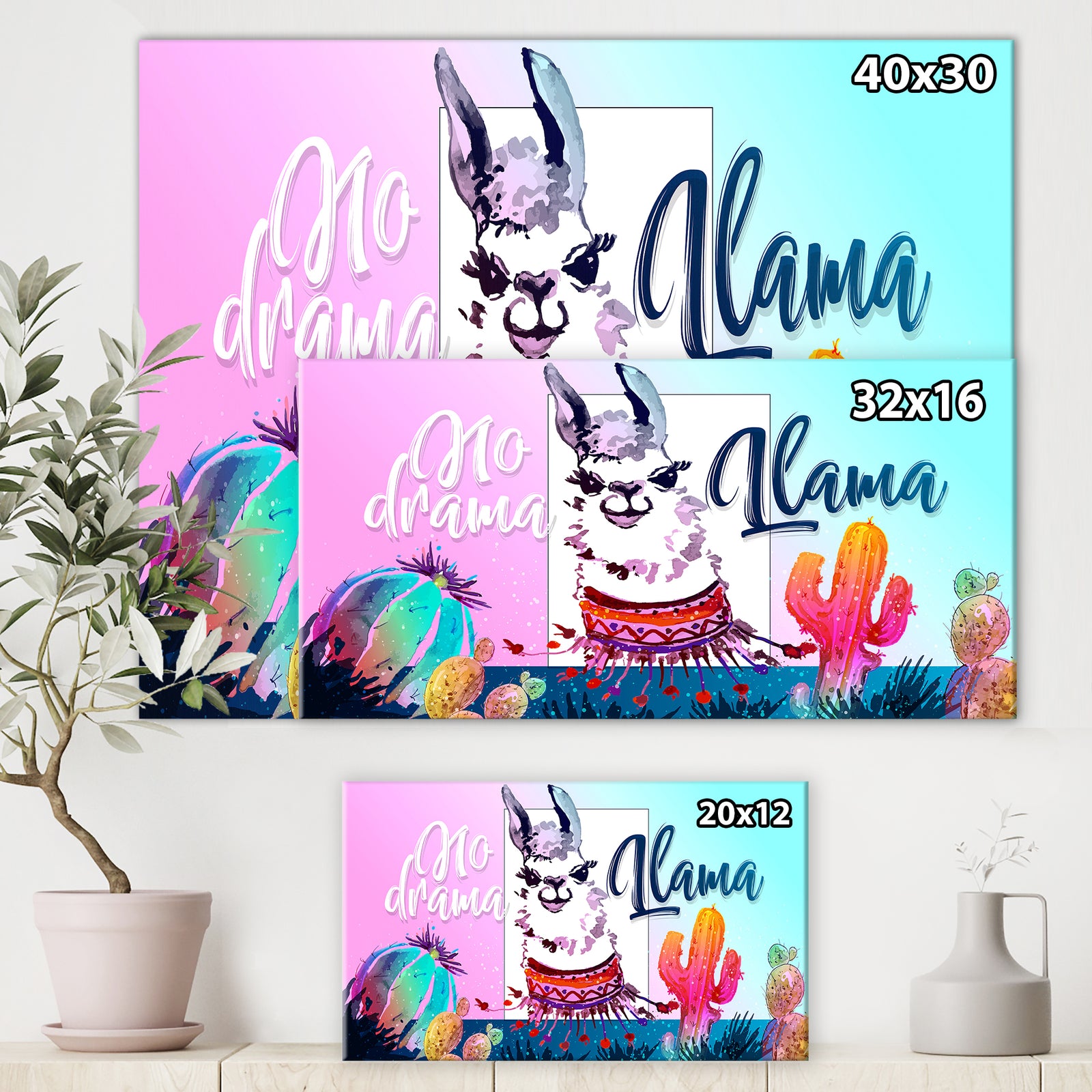 No drama Llama - Cottage Canvas Wall Art